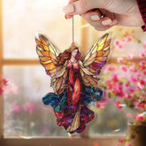Guardian Angel Acrylic Suncatcher, Elegant Red and Gold Winged Woman Window Hanging, Celestial Spiritual Acrylic Home Decor Gift